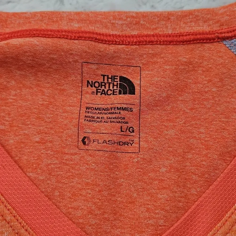 North Face Flash Dry Athletic V Neck Orange Short Sleeve Top Womens Size Large - Picture 2 of 7